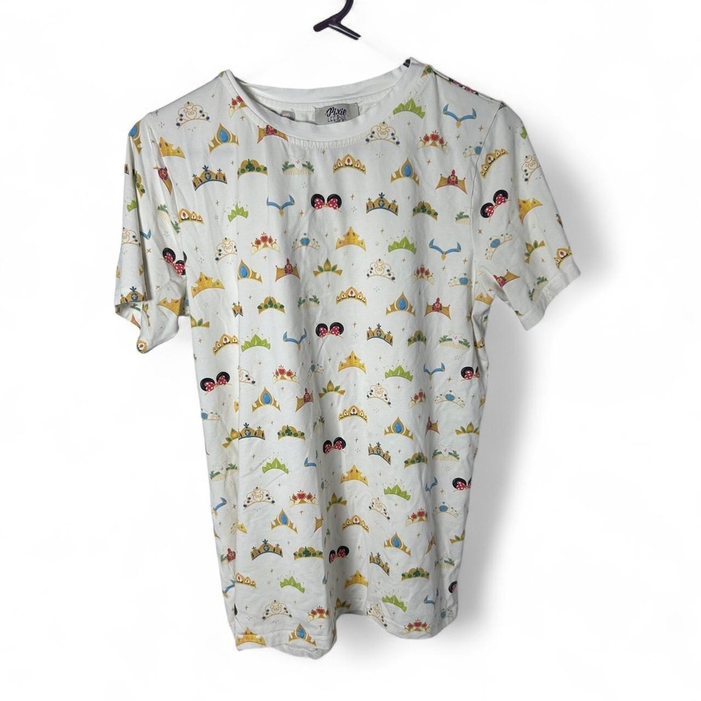 Pixie Lee Co. Disney Princesses crowns white cotton t-shirt Size M #princess